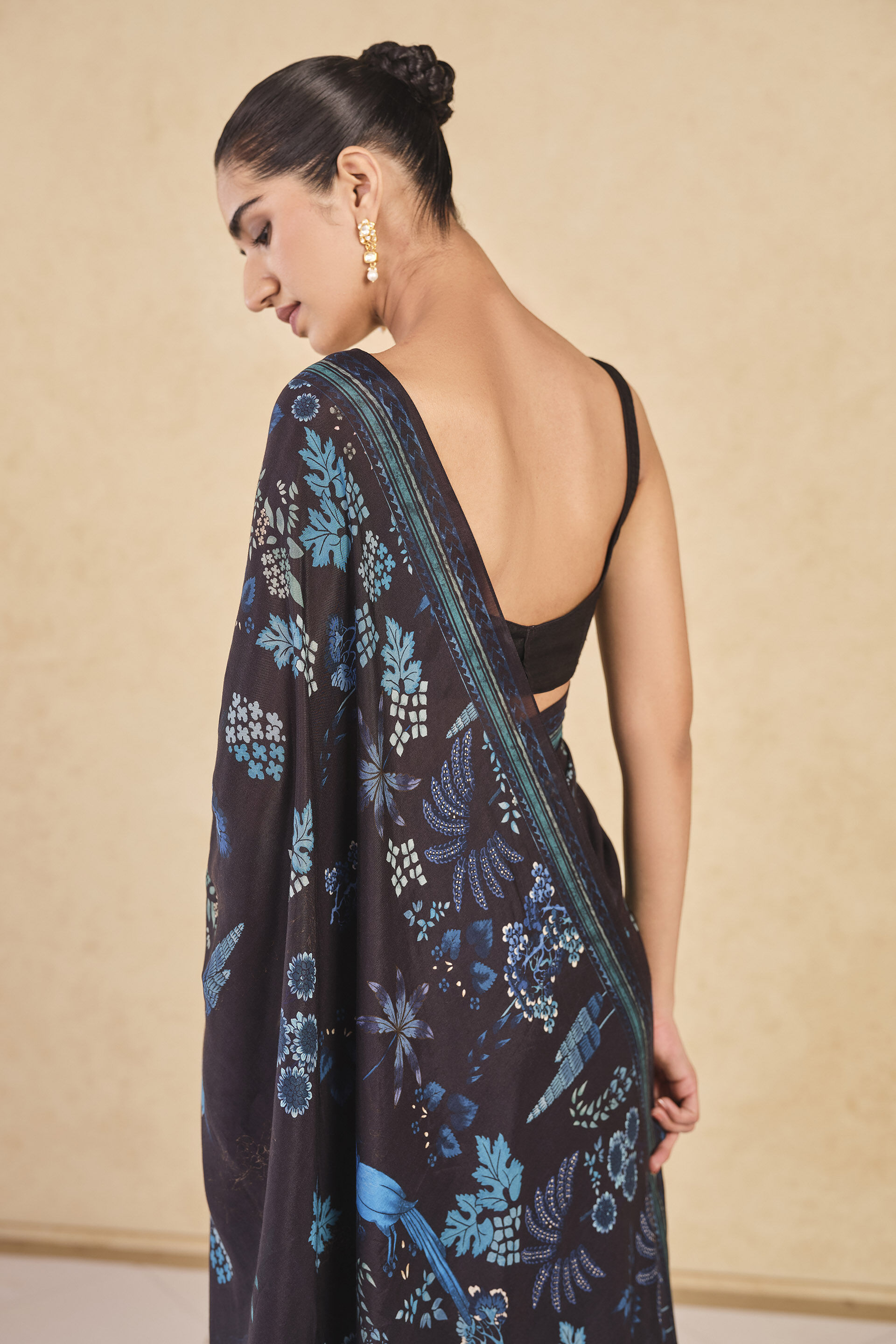 Avis Printed Saree - Black, Black, image 5
